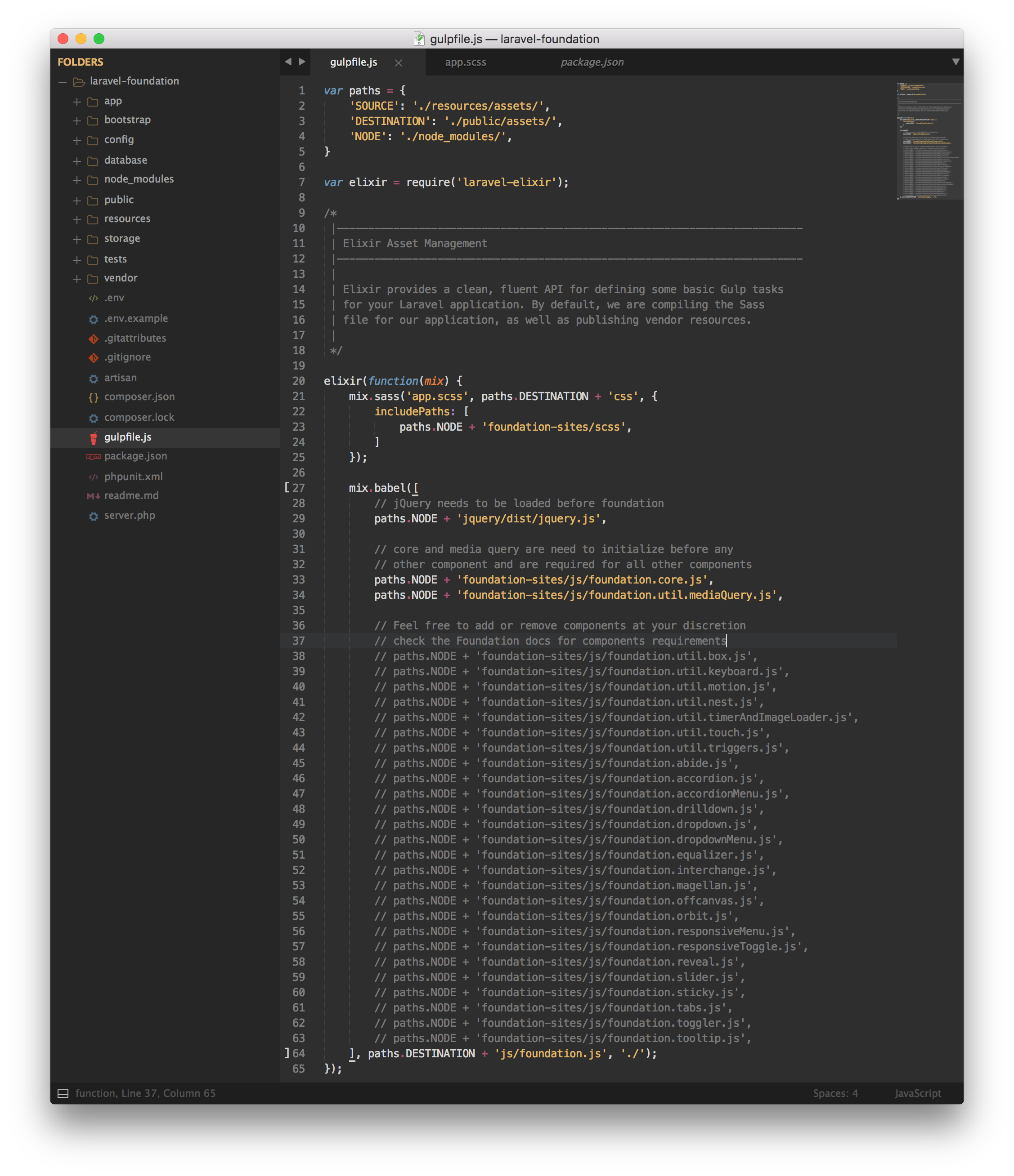 gulpfile sass and js